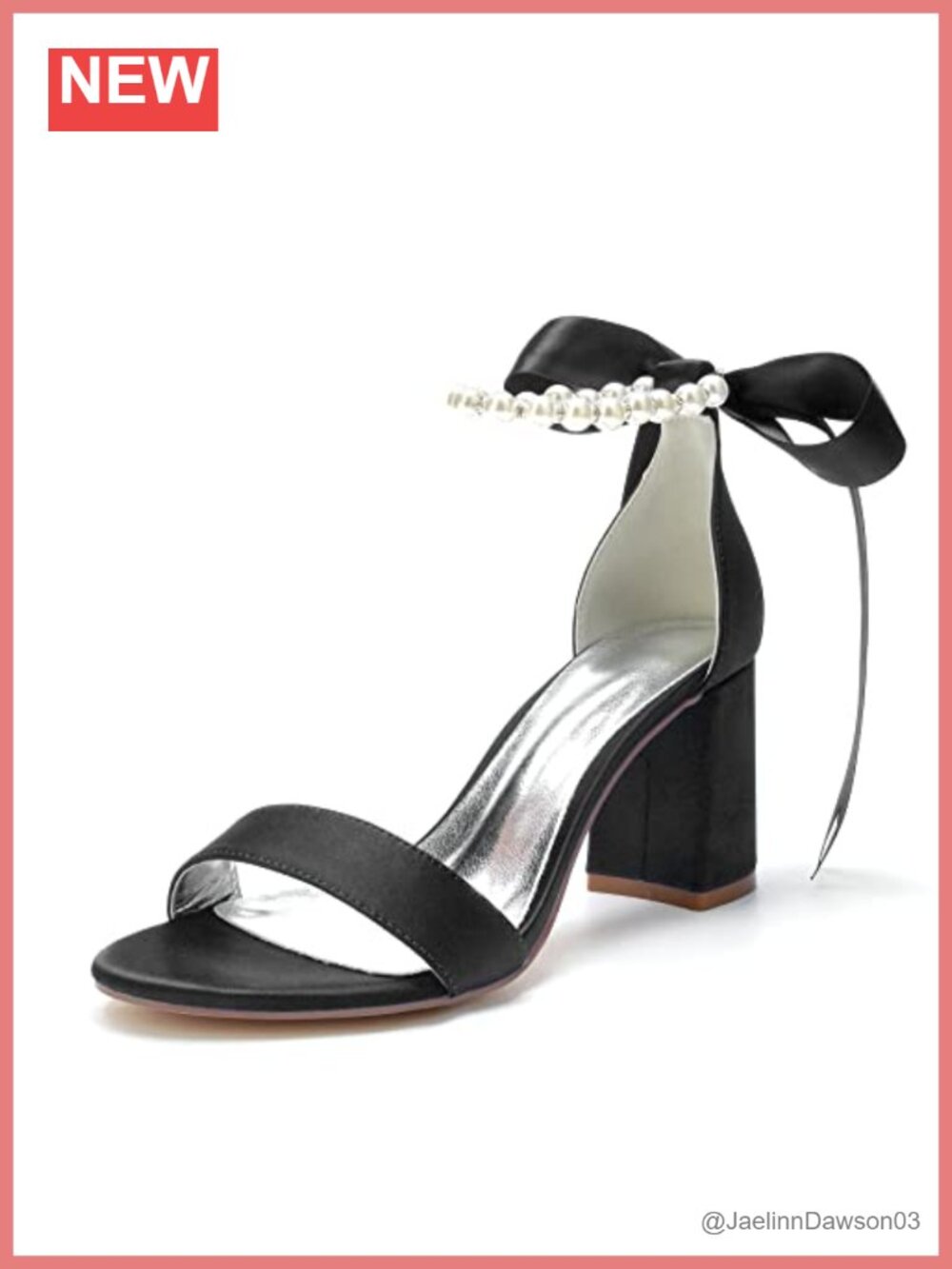 Chunky Block Heels for Women Pearls Ankle Strap Wedding Shoes Open Toe Dressy